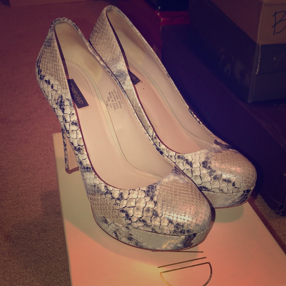 Joan & David snake skin platforms